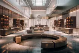 Espacio retail premium diseñado estratégicamente, transmitiendo cómo el diseño retail influye en el ROI mediante arquitectura, iluminación y layout